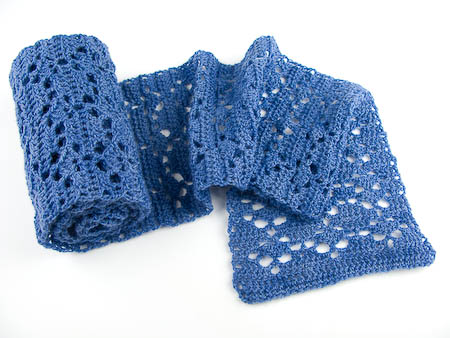 blue merino wool crochet scarf