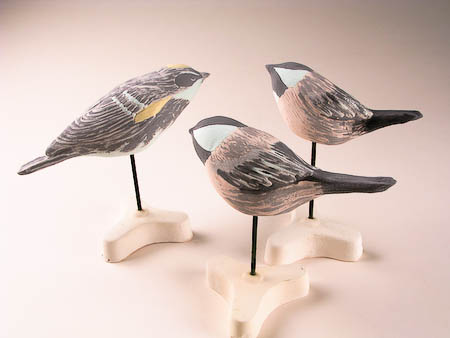 Pottery Song Bird Yellow Rumped Warbler and Black Capped Chickadees - glazed but not fired